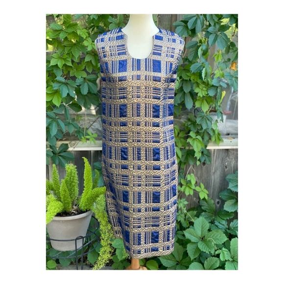 Vintage 50s Gold Metallic Brocade MIDI Dress Formal Cleopatra - Picture 8 of 10